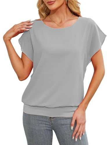 Anelune Womens Tops Summer Chiffon Blouse | Ruffle Short Sleeve, Loose Casual, T-Shirts