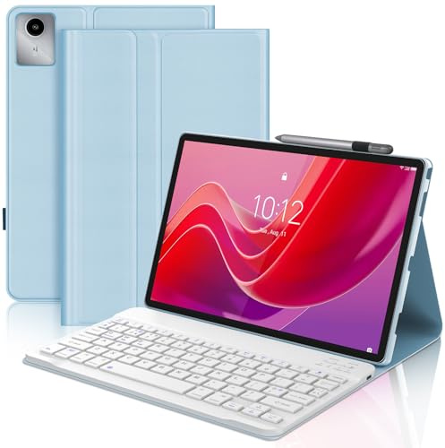 Keyboard Case for Lenovo Tab M11 11, UK Layout Wireless Detachable Bluetooth Keyboard with Stand Cover and Pen Holder for Lenovo Tab M11 (TB330FU/TB330XU) 11 Inch 2024 Tablet, Sky Blue