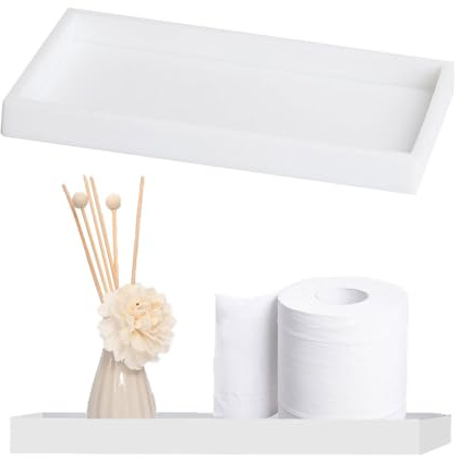 2 Stück Badezimmer Tablett Silikon 20*10*1.8cm Badezimmer Deko Tablett Weiß | Tabletten für Seifenspender Ablage Tablett Badezimmer zur Aufbewahrung von Shampoo, Körperlotion, Kosmetika Toilettenartikeln