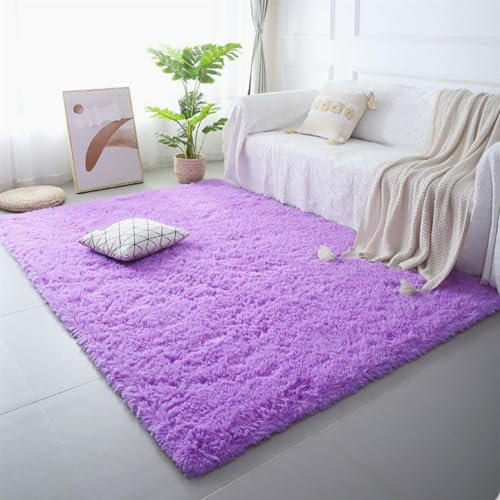 Guetto Hochflor Teppich Modern Flauschig Weich Groß für Wohnzimmer Deko Schlafzimmer Flur Läufer Outdoor Carpet Langflor Fellteppich Kunstfell Shaggy Einfarbig Bettvorleger,Lila,160x230cm