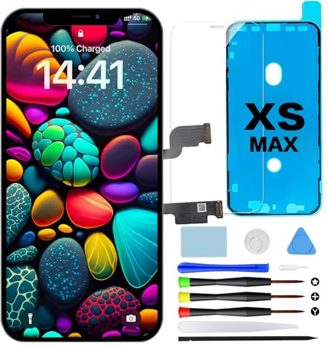 Display für iPhone XS Max 6,5 LCD Bildschirm mit 3D Touch Digitizer | Reparaturset mit Werkzeugen, Dichtung und gehärtetem Glas, Retina LCD mit True Tone & Face ID Unterstützung