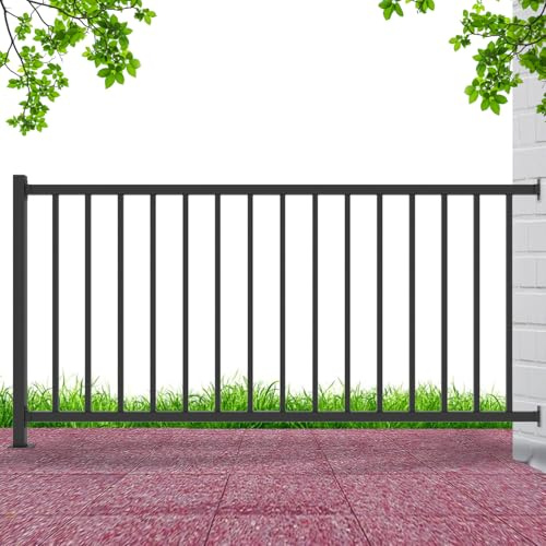 CR Fence & Rail Deck Railing Kit - Outdoor Metal Porch Railing with Post No Top Rail Needed, Black Wrought Iron Railings System for Balcony Front Porch & Patio Fencing Railings & Pickets Exterior