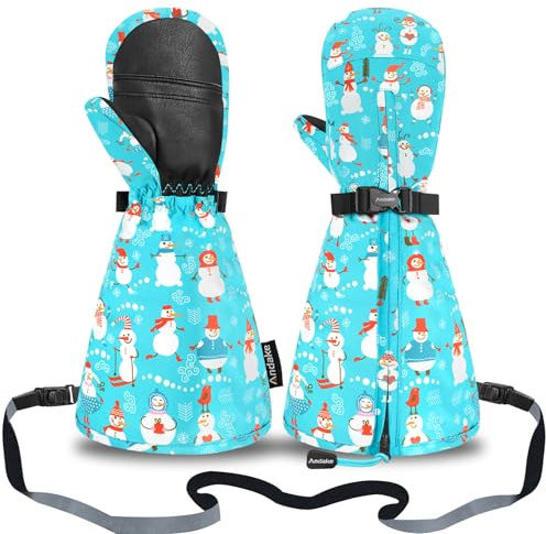 Andake Kinderhandschuhe,Warme Winterhandschuhe Wasserdicht Winddicht Kinder Fäustling Handschuhe mit reißverschluss für Jungen und Mädchen（Schneemann/2-4 Jahre