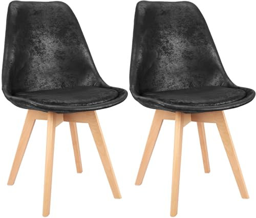 ANVOFONG Esszimmerstühle 2er Set,Beine aus Buche Massiv-Holz,Skandinavisches Retro-Design,bequemer Schalenstuhl - Eleganter Küchenstuhl,Stuhl Esszimmer für Esstisch,Schwarz