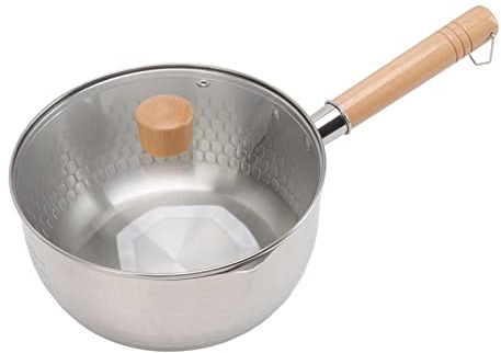 HAOHIZE Stainless Steel Saucepan, 20cm Milk Pan with Pouring Lip, Small Saucepan with Lid, Non Stick Japanese Saucepan with Wooden Handle, Japanese Saucepan, Milk Soup Pot for Home Kitchen