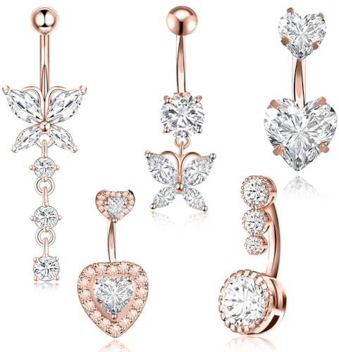 RUGBOL Lot de 5 piercings de nombril en titane pour femme (or rose)