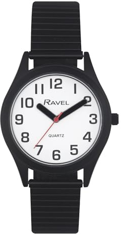 Ravel - Reloj Mujer Pulsera de Acero Inoxidable con Grandes Números y Agujas - Cuarzo Analógico - R0225.13.2 - Negro/Esfera Blanca