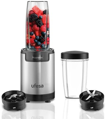Ufesa Nutrimix Batidora de Vaso Individual, Extractor de Nutrientes y Vitaminas Multifuncional, 900W de Potencia, Cuchillas en Acero Inoxidable, Batidos y Smoothies, Tritura Hielo, Accesorios 6 en 1