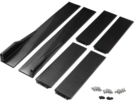 A ABSOPRO Auto-Seitenschweller 160cm/62,99in Außenrocker-Splitter-Diffusor-Kit Universal Hochfeste ABS-Schwarz-Kohlefaser-Muster Dreiteilige Seitenschweller-Verlängerungsplatte Untere Seite