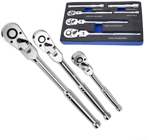 Besttoolifes 6PCS for Flex Head Ratchet Set, 1/4 3/8 1/2 Drive Swivel Extension Bar, 72-Tooth Ratchet Wrench, 180-Degree Flexible, Combination Wrench Set