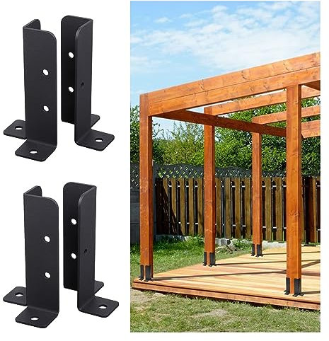 Base de poteau réglable en métal et bois pour boîte aux lettres avec kit d'installation - Support flexible pour poteaux en béton de 1,5 x 1,5, 2 x 2, 2 x 4, 4 x 4, 4 x 6, lot de 4, 3 x 12,7 cm