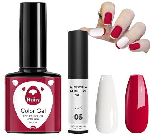 GEEWHILE Gel Nail Polish Set, 2Pcs Red & White Gel Polish, French Tips, Long-lasting, Classic Gel Polish, DIY at Home