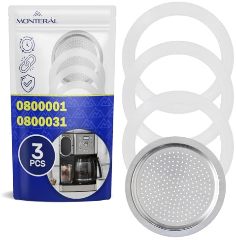 MONTERAL 3 Pièces Joint Cafetiere Italienne Complet avec 1 Filtre pour Cafetières 1 Tasse avec Code Original 0800001 0800031 pour Bialetti