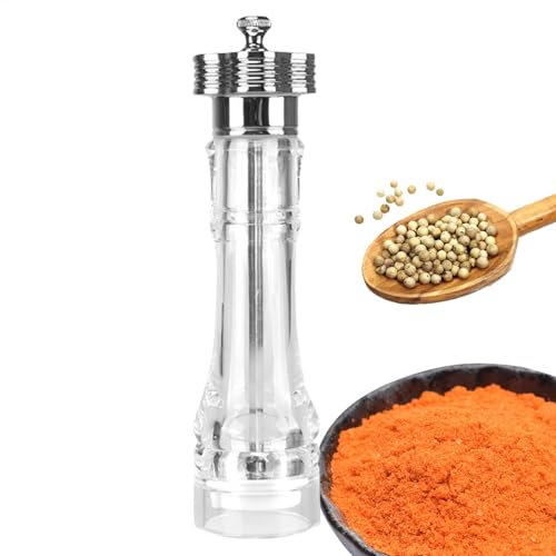Salt and Pepper Mills with Adjustable Coarseness, Clear Transparent Design Refillable Flavor Grinder, Peppercorn Grinder Portable Salt Shaker for Black Pepper Coarse Sea Salt Dried Ginger