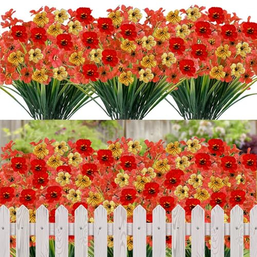 12 Mazzi Fiori Artificiali per Esterni Piante Finte Resistenti ai Raggi UV in Plastica Fiori Finti per Interni ed Esterni Fioriere da Appendere da Giardino Finestra Decorazione Domestica (Colore B)