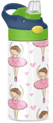JUMBEAR Bouteille d'eau isotherme avec couvercle à paille en acier inoxydable pour garçons et filles - 350 ml
