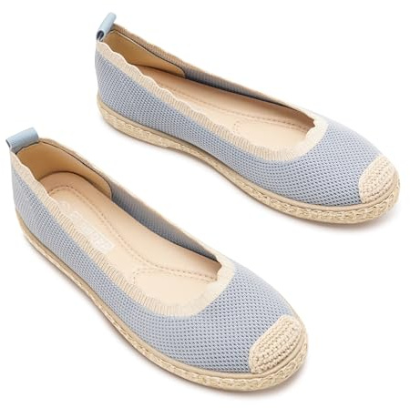 GLAMORA Alpargatas Mujer de Punto Transpirable con Suela de Goma Efecto Esparto, Zapatos Planos Tipo Bailarinas Manoletinas Cómodas Slip On, Alpargatas Mujer Ligeras Punta Redonda