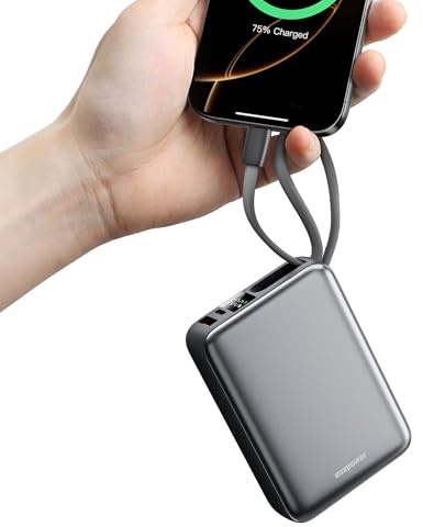 Eazpower Powerbank 20,000mAh 45W Schnellladefunktion mit Integriertem USB-C Kabel, Externe Handyakkus Klein Leicht für Samsung Galaxy S25 Ultra/S25+, iPhone 17/16 15Serie, Tablets - Weiß