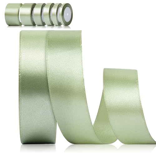 Foshird Satinband Grün 25mm x 22m Geschenkband Breit Schleifenband Hochzeit Polyester Grün Bänder zum Basteln Dekoband für Geschenkverpackung Geburtstag DIY -Salbeigrün