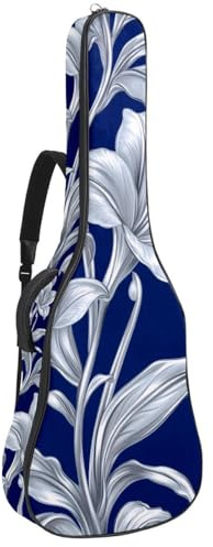 Gitarrentasche mit Blumen Elementen, grüne Blätter, 1 cm dicke Polsterung, wasserdichter Gitarrenkoffer, Rucksack mit doppelt verstellbarem Schultergurt für 101,6-106,7 cm Gitarre, Multicolor 08