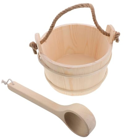 GLEAVI Wooden Sauna Bucket Set with Ladle Portable Handheld Water Bucket for Spa Enhances Steam Production for Men Women Cedar Design for Foot Soaking Relaxation