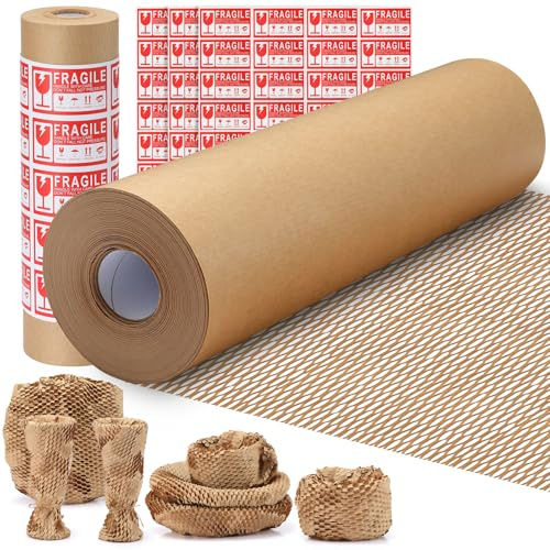 Honigwaben-Papier 30×30m,Umzug/Versand,recycelbar,80 Zerbrechlich-Aufkleber