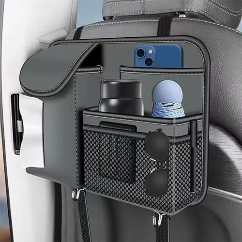 Generisch PU-Leder Rücksitzorganizer mit 17,3 Zoll Tablet-Halter | Multifunktionaler Auto-Innenraum-Organizer | Sitzlehnen-Schutz mit Staufächern | Auto-Zubehör für Familien (Kurz (ohne Klapptisch))