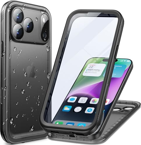 Cozycase Coque Top Antichoc IP68 Etanche pour iPhone 17 Pro Militaire 360 Intégrale Anti Choc Shock-Proof Eau Protection Incassable Solide Double Chantier Waterproof Full Case pour iPhone 17 Pro,Noir
