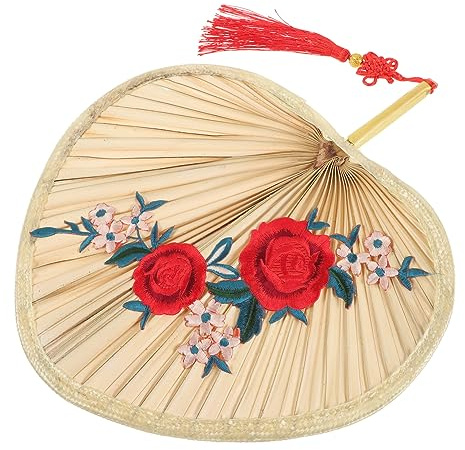KOCKSHION Handmade Woven Palm Leaf Fan with Plum Blossom Pattern Portable Cooling Fan for Home Office and Outdoor Use Elegant Chinese Style Decor for Summer Relaxation