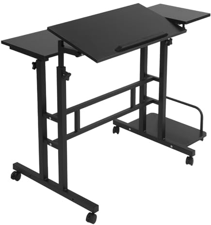 Dokiiovo Stehpult Höhenverstellbar Schreibtisch, Mobiler Stehtisch mit neigbar Tischplatte, Computertisch mit 6 Rollen, Laptoptisch für Wohnzimmer, Arbeitszimmer, Schlafzimmer (Schwarz)