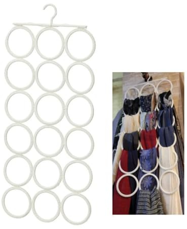 18 Circles Scarf Hanger for Multiple Scarves,Hijab Hangers for Closet for Scarves, Belt Organizer for Closet,Towels,Hijab and Tie, Foldable Hanger (1, White)