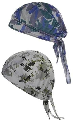 2 Pezzi Bandana Berretto da Ciclismo con Teschio Mimetico, Traspirante e a Asciugatura Rapida, Protezione UV, Sottocasco Foulard Copricapo Multifunzionale per Uomo e Donna, per Corsa Jogging Trekking