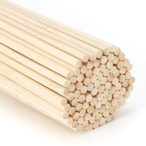 100 stycken naturliga trästavar för pyssel, bambuträ 5 mm x 25 cm träpinne för pyssel, runda trästavar bearbetade mått för träarbeten, konstprojekt, dekorationer, gör-det-själv
