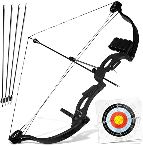 BOWRILLA® Pfeil und Bogen Kinder Set | Compound Bogen Set | Einsteigerbogen | Bogenschießen Kinder ab 8 Jahren für Indoor & Outdoor | Kinderbogen Geschenk (Schwarz)