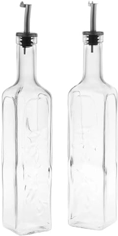 Muddy Hands Set of 2 Glass Olive Oil Dispenser Bottles with Stainless Steel Pour Spouts - 500ml Clear Square Bottles for Oil, Vinegar, Cooking, and Salad Dressing