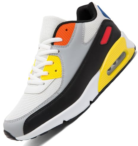 LECYGNB Zapatillas de Deporte Zapatillas Running Hombre Correr Jogging Caminar Gimnasio Deportives Tenis Trabajo Sneakers Ligeros Transpirables Blanco Amarillo EU 42