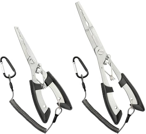 Stainless Steel Fishing Pliers Saltwater, Reusable Fishing Hook Remover, Portable Needle Nose Pliers Fish with Lanyard, Suitable for Saltwater and Freshwater, Friends, Enthusiasts (2Pcs Silvery)