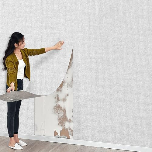 Swehooirt 3mm 6Rolls Thicken Plain White Self Adhesive Insulation Thermal Wallpaper Roll Peel and Stick Linen Textured Wallpaper Waterproof Bathroom Ceiling Panels Kitchen Living Room Bedroom