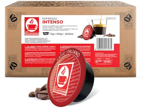 Bonini Espresso Intenso Coffee Pods Compatible with Lavazza A Modo Mio Coffee Machines (Pack of 1, Total 70 Capsules)
