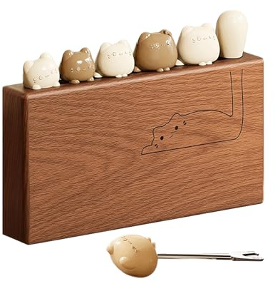 Forchette in Acciaio - 6 pezzi di posateria in acciaio inossidabile,Piccole forchette per antipasti con manico a forma di gatto e supporto in legno | Per Antipasti di Frutta, Charcuterie, Torte, Insal