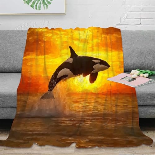 ZFLDKWGP Atardecer impactante delfín Manta 3D Impresa Microfibra Manta Decorativa para sofá Dormitorio Adultos jóvenes 40x50inch(100x130cm)