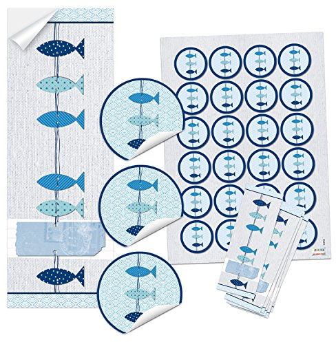 Logbuch-Verlag 25 + 24 Aufkleber Fische Kommunion für Einladungen Tischkarten Konfirmation Namensschilder