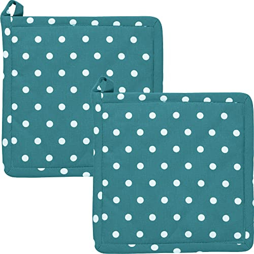 REDBEST Topflappen, Untersetzer Punkte 2er-Pack, 100% Baumwolle petrol Größe 20x20 cm - hitzebeständige Wattierung, außen robustes, glattes Gewebe (weitere Farben)