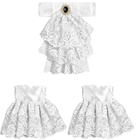 W WIDMANN MILANO Party Fashion - 07799 - Jabot en dentelle, avec 2 manchettes, blanc, accessoire, déguisement, carnaval, halloween, fête à thème