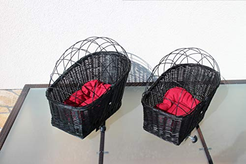 Marcus´ Weidenhandel Hundefahrradkorb für Gepäckträger aus Weide mit Metallgitter und Kissen Schwarz XL oder XXL Gepäckträgerkorb Weidenkorb Hundekorb Tierkorb (XL ohne Kissen)