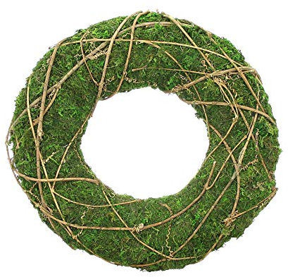 FRANK FLECHTWAREN Kranz Moos rund Ø 30 x 7 cm Innen Ø 13 cm Dekokranz Türkranz Adventskranz Naturmoos kunstvoll mit Reisig umwickelt dunkelgrün braun handgefertigt