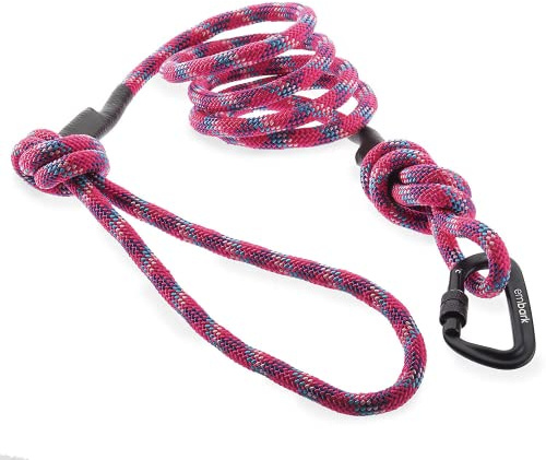 Embark Adventure Pro 6ft Climbing Rope Dog Leash for All Breeds, Pink | Mountain Climbing Rope with Heavy Duty Locking Carabiner - Strong & Durable Nylon Pet Leash - 6 FT - Pink