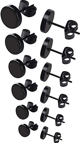 Feilok Edelstahl Ohrstecker Set schwarz Runde Ohrstecker Ohrringe Stud Creolen ordentlich Ohrringe Kit für Frauen Männer 3mm-8mm 6 Paar