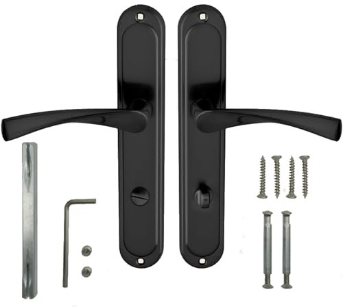 domino Türgriff 78 Drückergarnitur WC - Badezimmer Set Links & Rechts Türbeschlag für WC/Badezimmertüren L-Form Türklinke aus Aluminium schwarz Türdrückergarnitur ROMANA BLACK