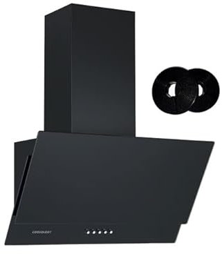 Cookology Angled Cooker Hood in Black & Charcoal Carbon Recirculating Extractor Filters - 60cm Width - Wall Mounted - LED Lights - 3 Speed Settings - Adjustable Height